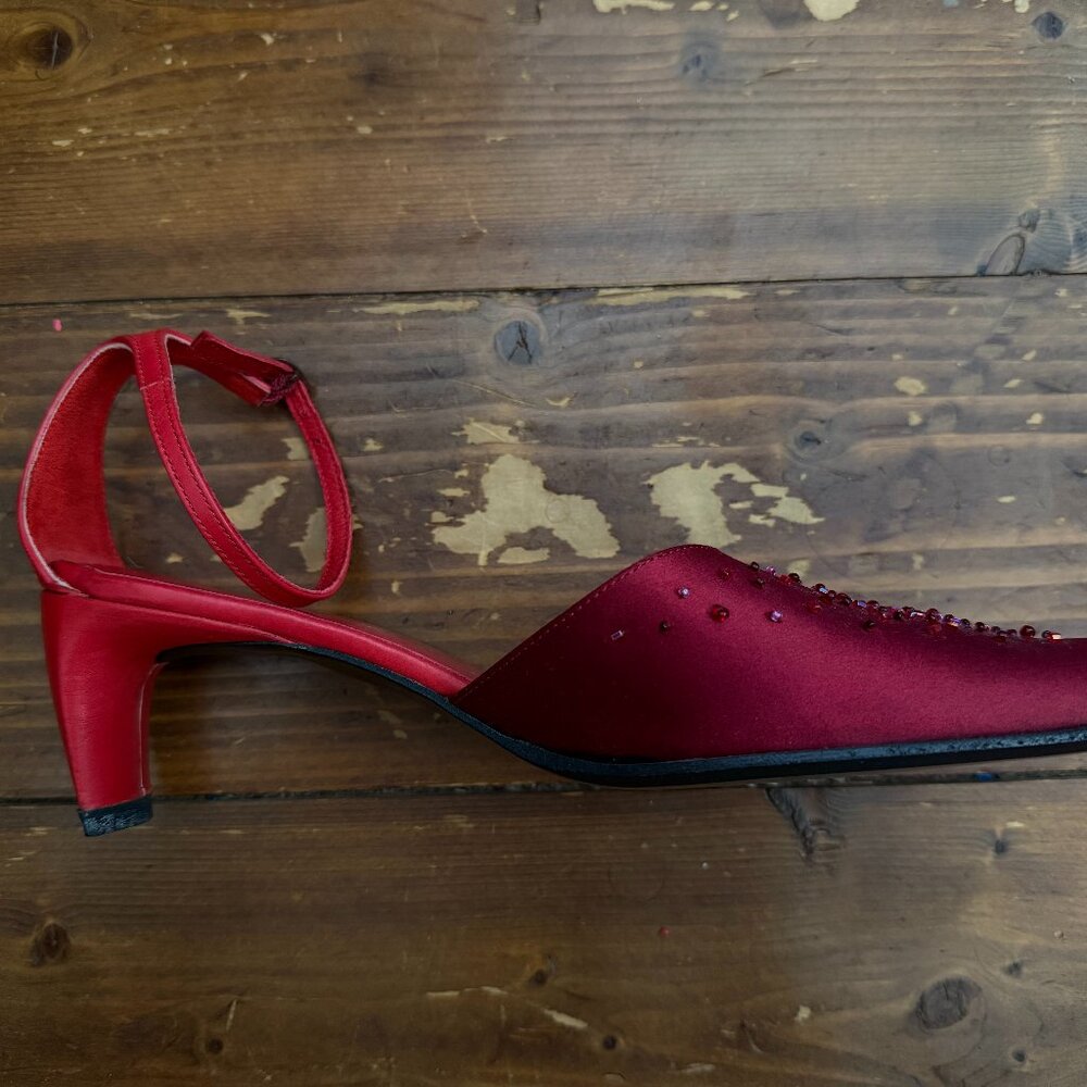 Stéphane Kélian Burgundy Suede Beaded Heels Size 4.5 Made in France New - Picture 3 of 10